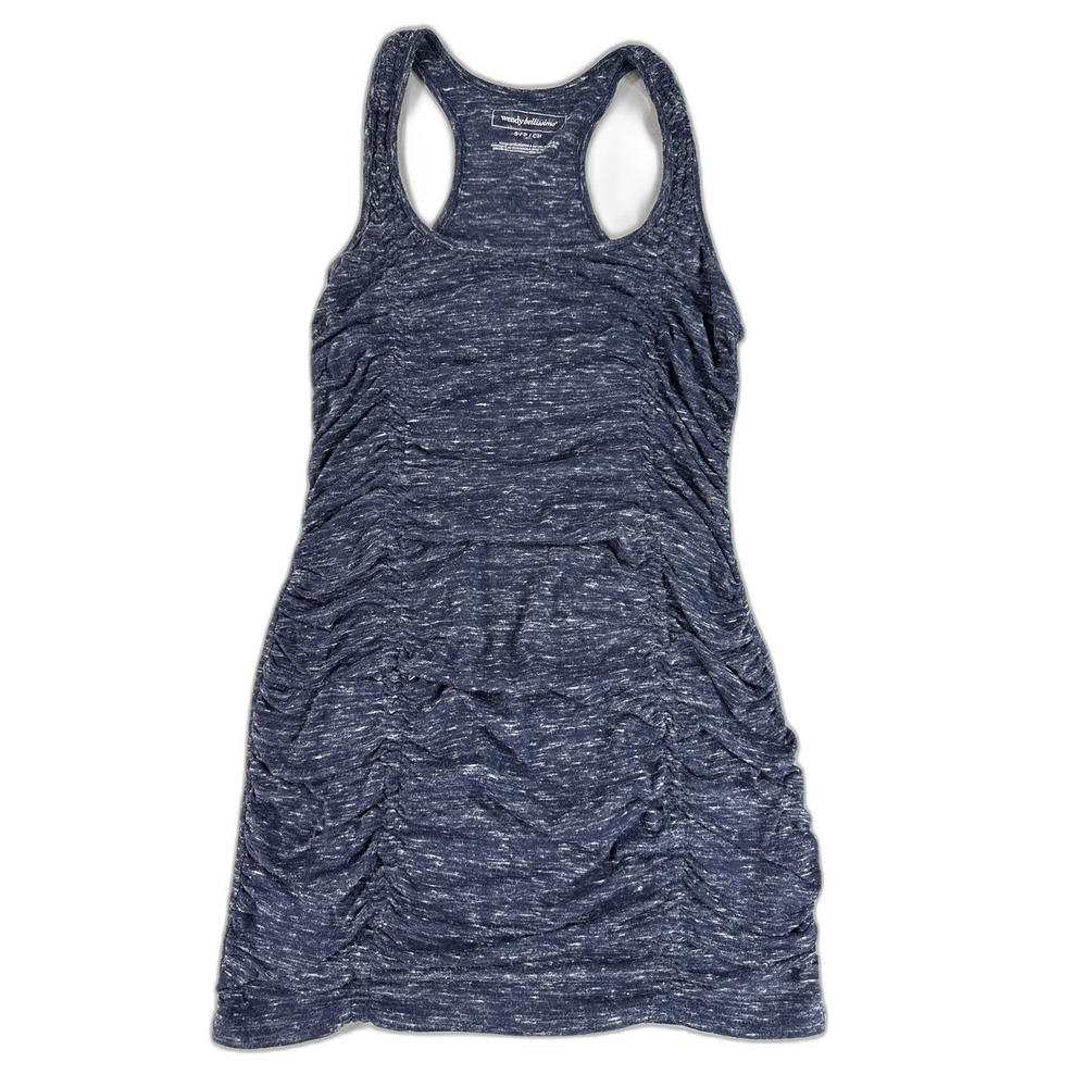 Wendy Bellissimo Racerback Ruched Dress S Womens S/P/CH Blue Polyester Blend